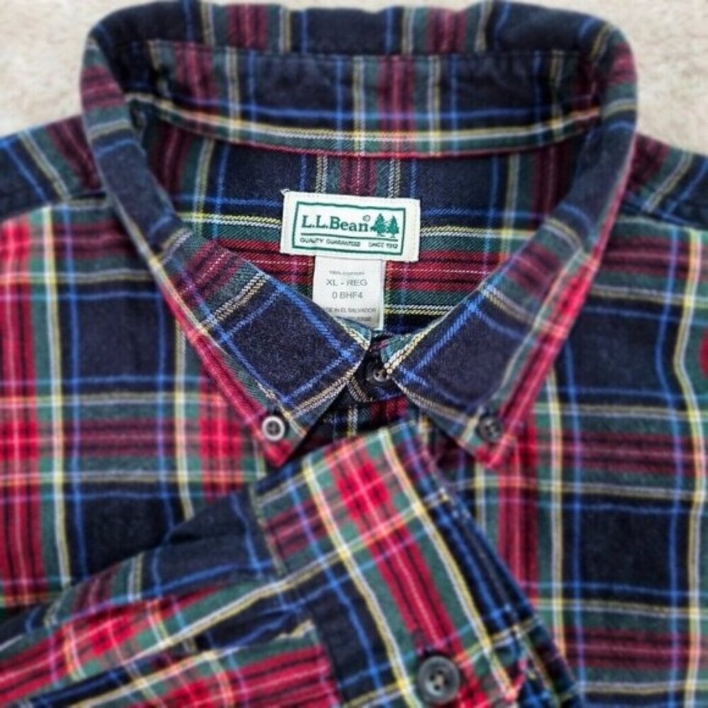 L.L.Bean Flannel Shirt Multicolor Plaid Button-Down Long Sleeve Pocket Men's XL